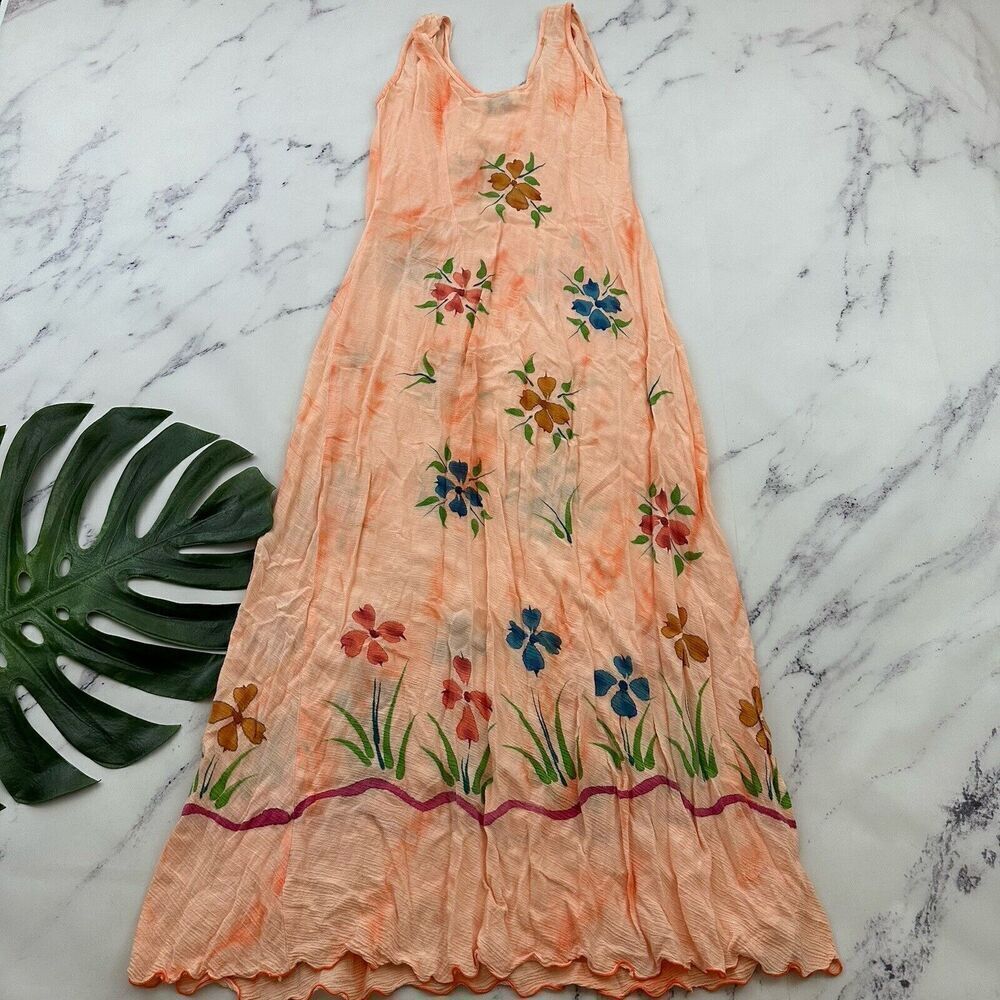 AT Moda Estate Womens Vintage 90s Slip Maxi Dress Size M Peach Orange Floral - Picture 7 of 10